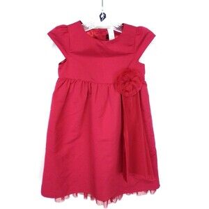 Baby Gap Girl's Short Sleeve High Round  Neckline Satin Feel Red Dress Size 5